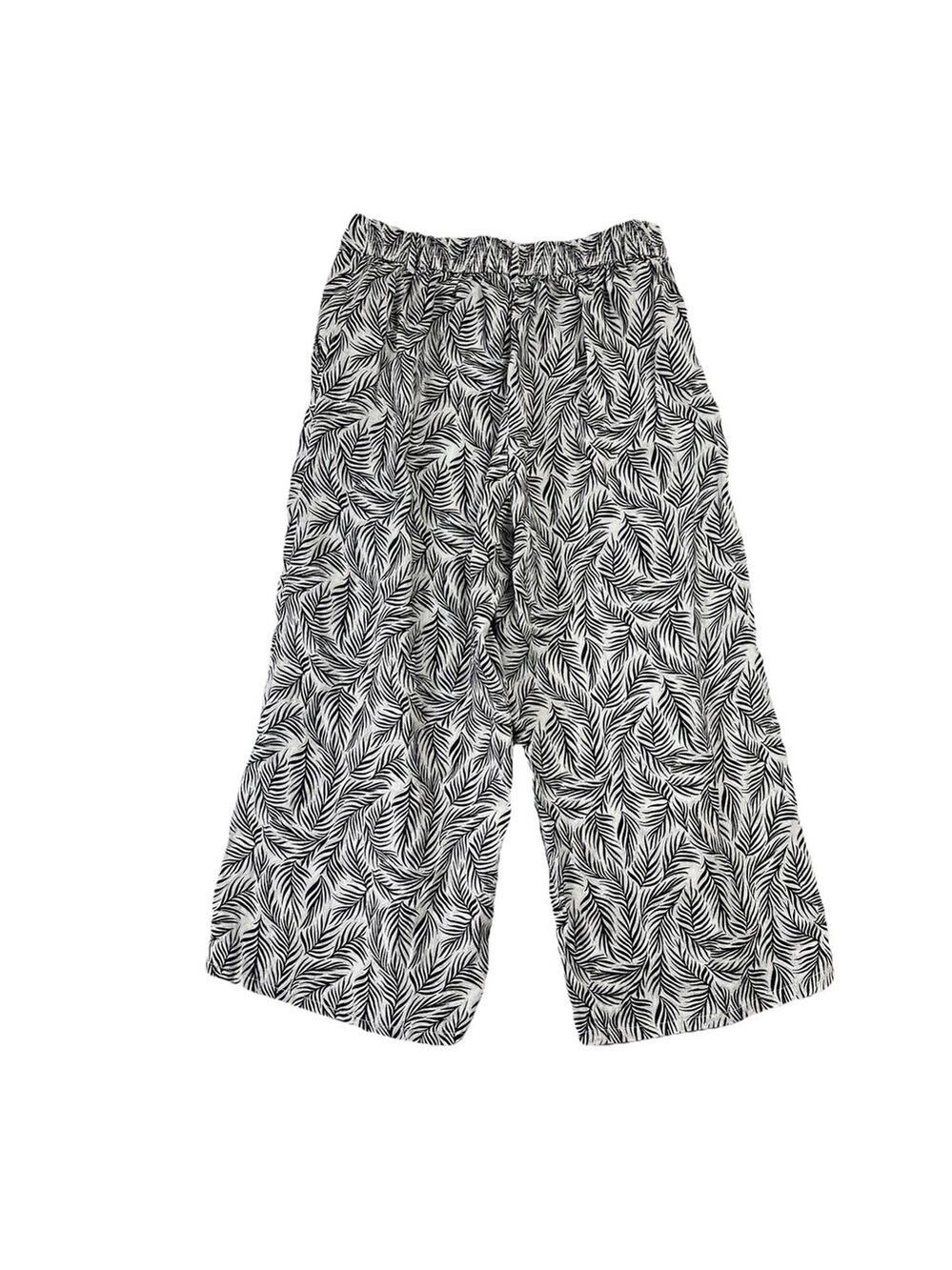 Tahari Wide Leg Crop Pants Black White 100% Linen Large Leaf Pull On Tropical - Picture 3 of 10